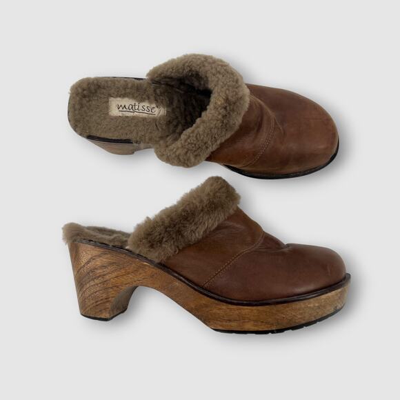 Y2k Vintage Matisse Ava Shearling Lined Leather Clog Heels Size 8 - Picture 1 of 10